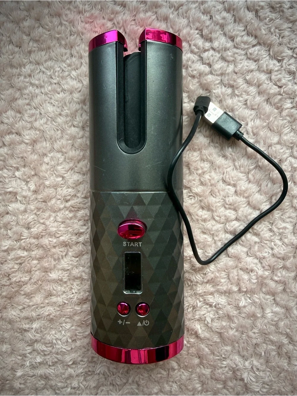 Cordless Automatic Hair Curler in Metallic Charcoal and Hot Pink
